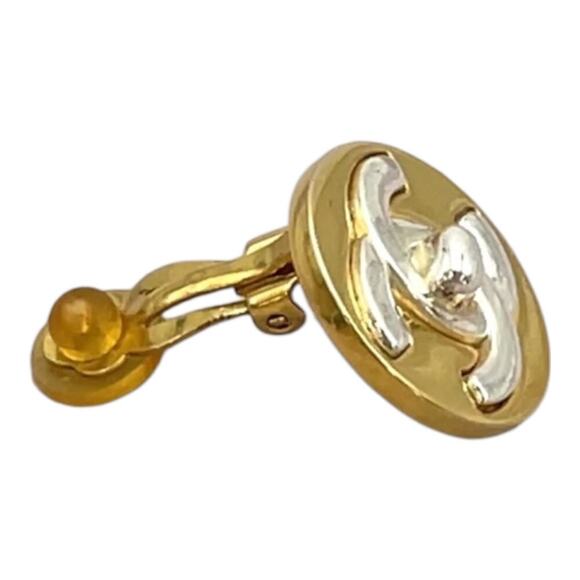Chanel Vintage Bicolor Turn Lock Coco Earrings Gold Silver W/Box - Picture 13 of 16